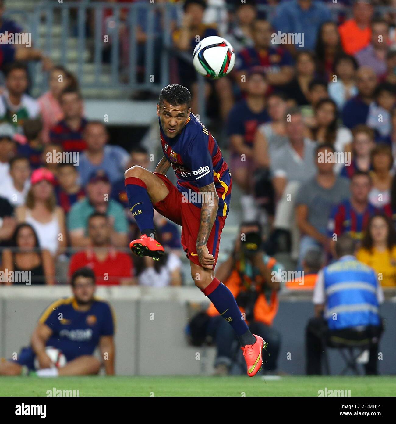 Dani Alves of FC Barcelona during the Spanish Supercup Final, 2nd leg, football match between and FC Barcelona and Athletic Club Bilbao on August 17, 2015 at the Camp Nou stadium in Barcelona, Spain - Photo Manuel Blondeau / AOP PRESS / DPPI Stock Photo