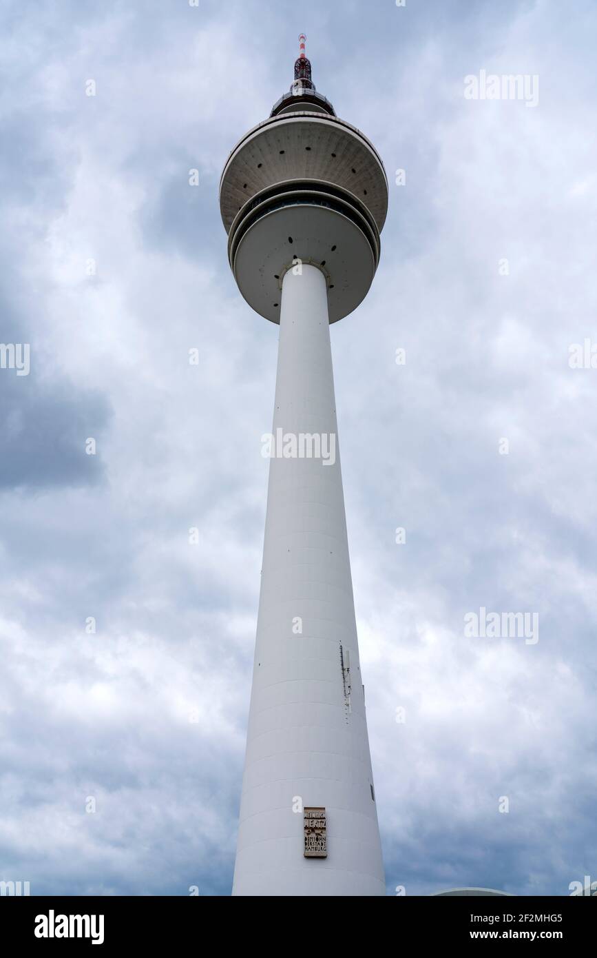 Germany, Hamburg, the Heinrich-Hertz-Turm 'Telemichel' is a 279.2 meter high television tower named after the German physicist Heinrich Hertz, who was born in Hamburg. Stock Photo
