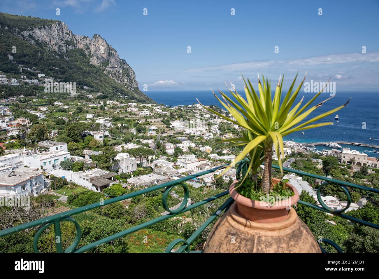 View on village and the mountains near Marina Grande on the island of Capri, Tyrrhenian sea, Italy Stock Photo