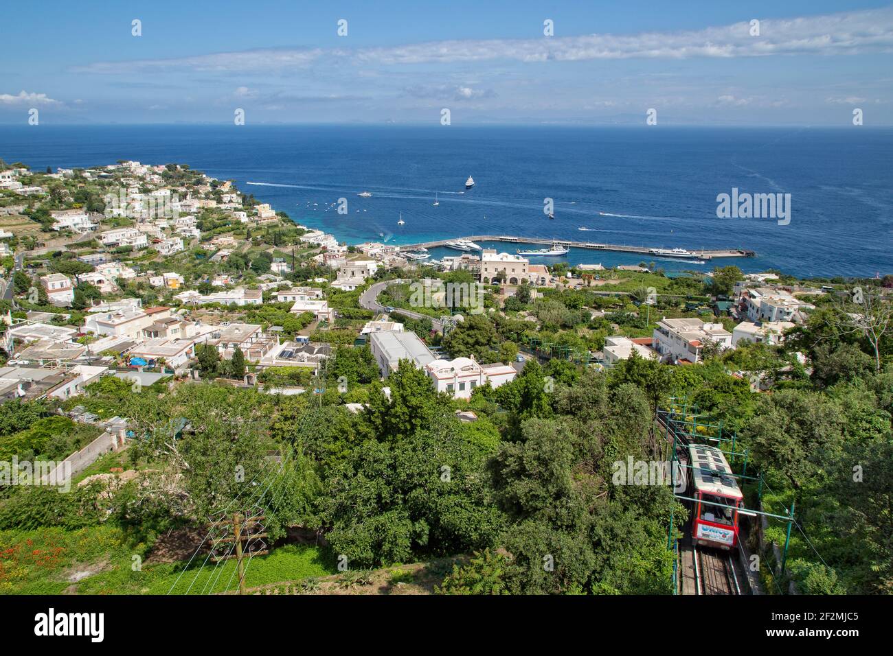 Capri Island, Tyrrhenian sea, Italy - Mai 19 2016: The funicular railway connects the port with the centre of the island Capri Stock Photo