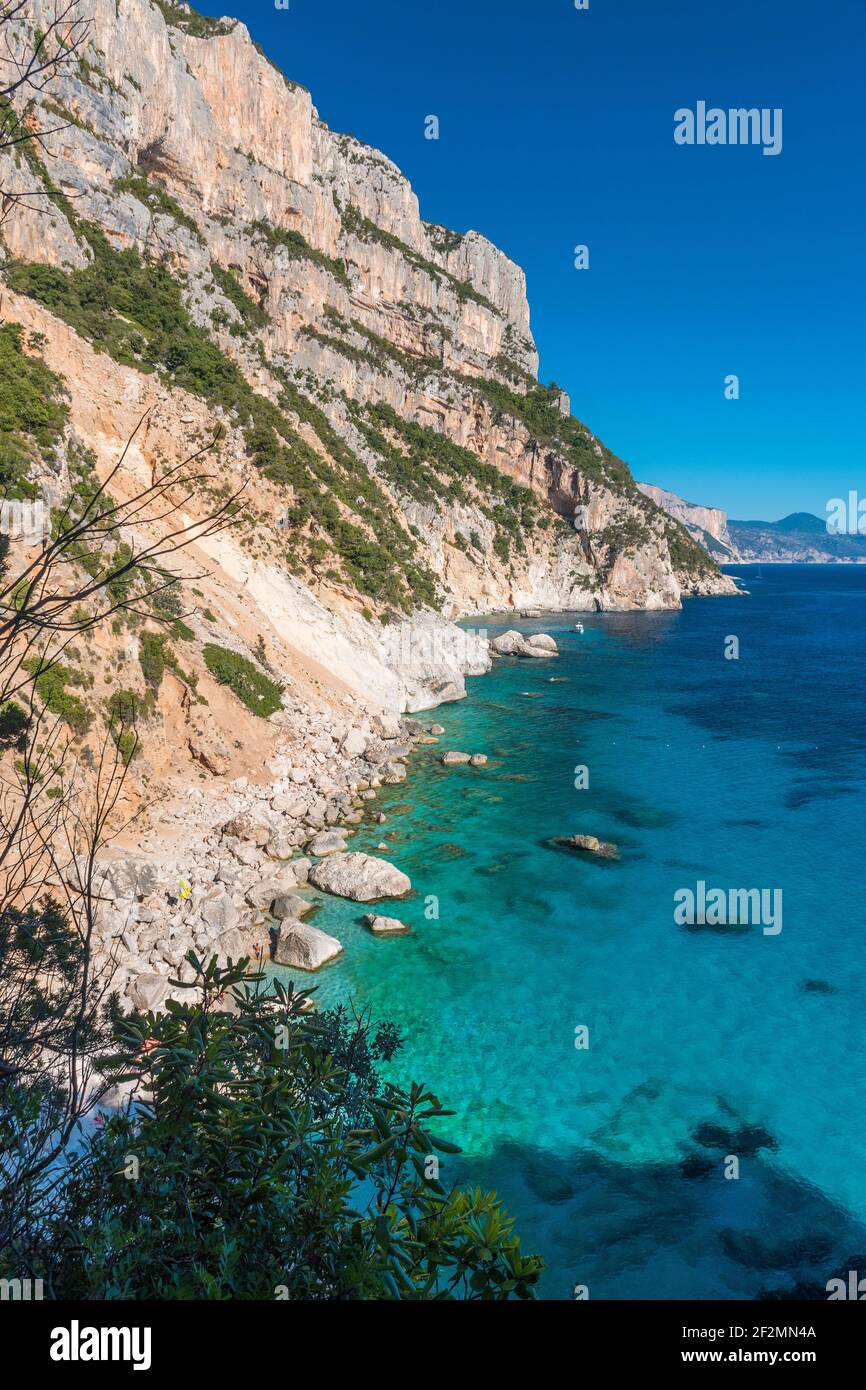 Panoramic view of the coastline near Cala Goloritzè, in the Orosei gulf (Sardinia, Italy) Stock Photo