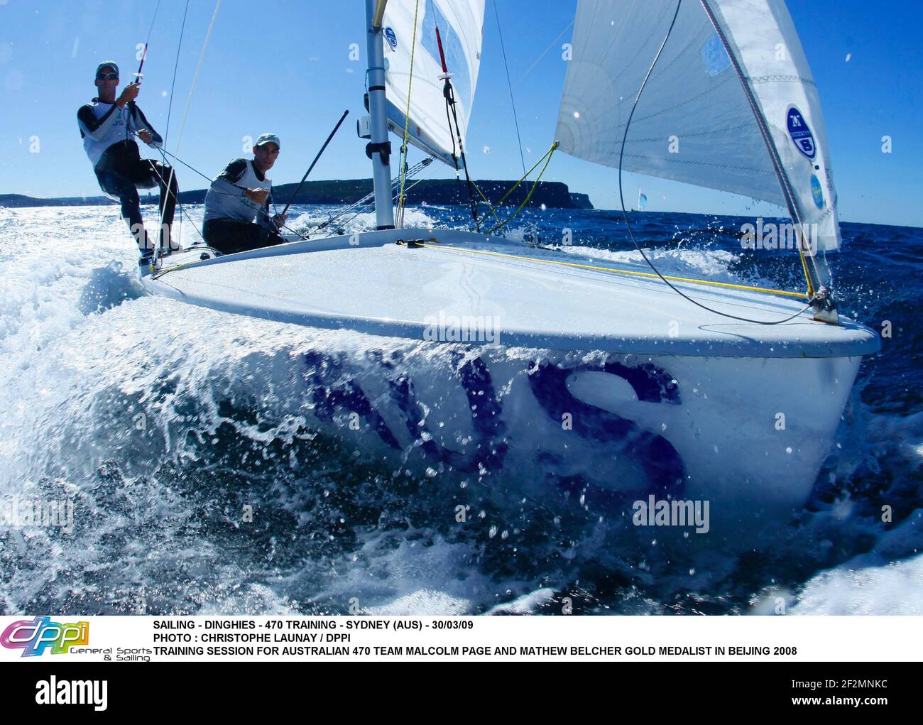 SAILING - DINGHIES - 470 TRAINING - SYDNEY (AUS) - 30/03/09 PHOTO : CHRISTOPHE LAUNAY / DPPI TRAINING SESSION FOR AUSTRALIAN 470 TEAM MALCOLM PAGE AND MATHEW BELCHER GOLD MEDALIST IN BEIJING 2008 Stock Photo