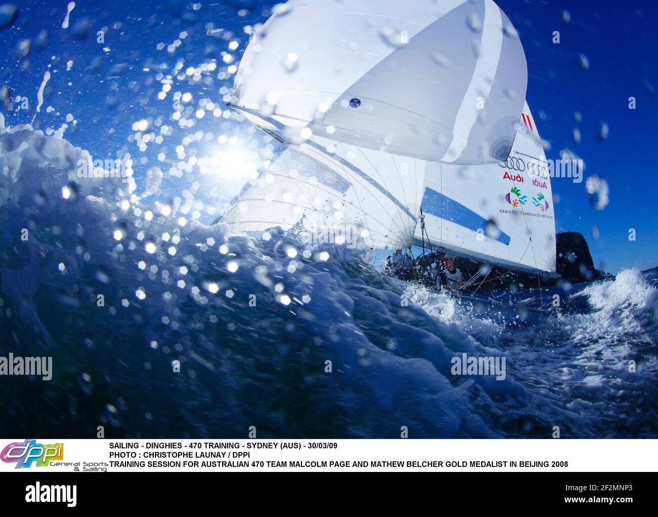 SAILING - DINGHIES - 470 TRAINING - SYDNEY (AUS) - 30/03/09 PHOTO : CHRISTOPHE LAUNAY / DPPI TRAINING SESSION FOR AUSTRALIAN 470 TEAM MALCOLM PAGE AND MATHEW BELCHER GOLD MEDALIST IN BEIJING 2008 Stock Photo