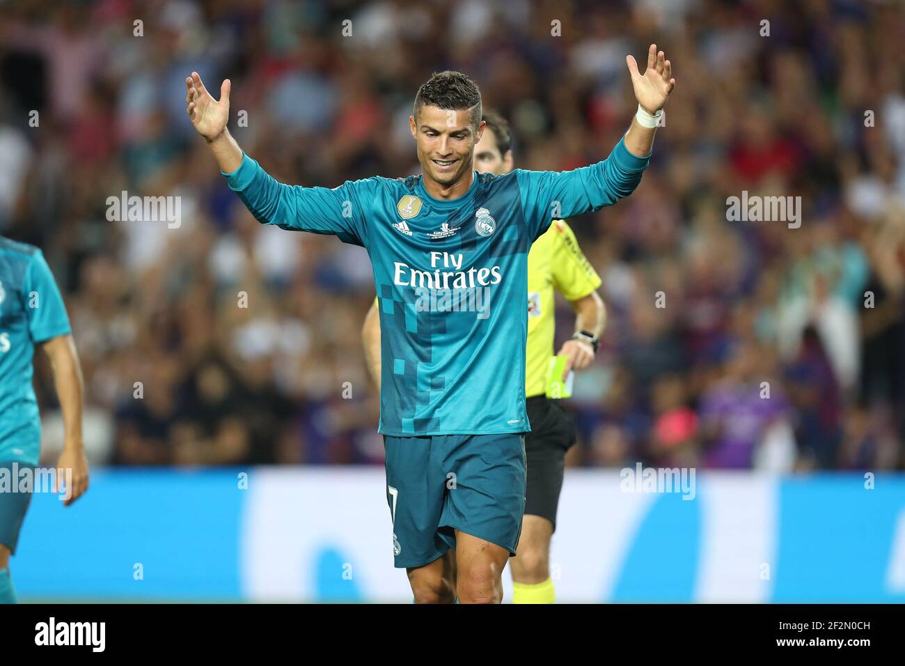 Ronaldo Real Madrid reacts as receives a red card during the Spanish Super Cup football match between FC Barcelona and Real on August 13, 2017 at Camp Nou stadium