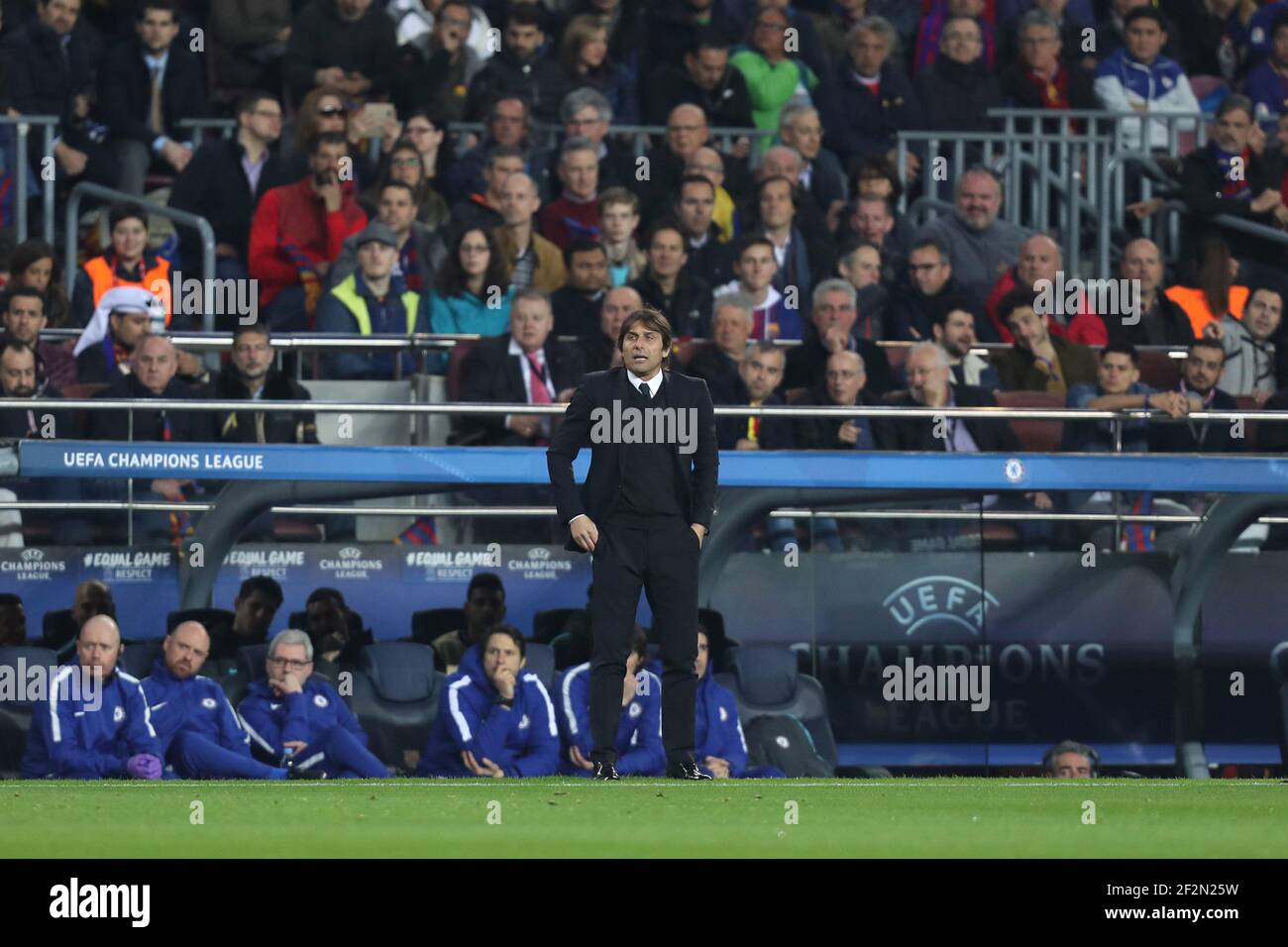 Head Coach Antonio Conte Of Chelsea Fc During The Uefa Champions League Round Of 16 2nd Leg Football Match Between Fc Barcelona And Chelsea Fc On March 14 18 At Camp Nou