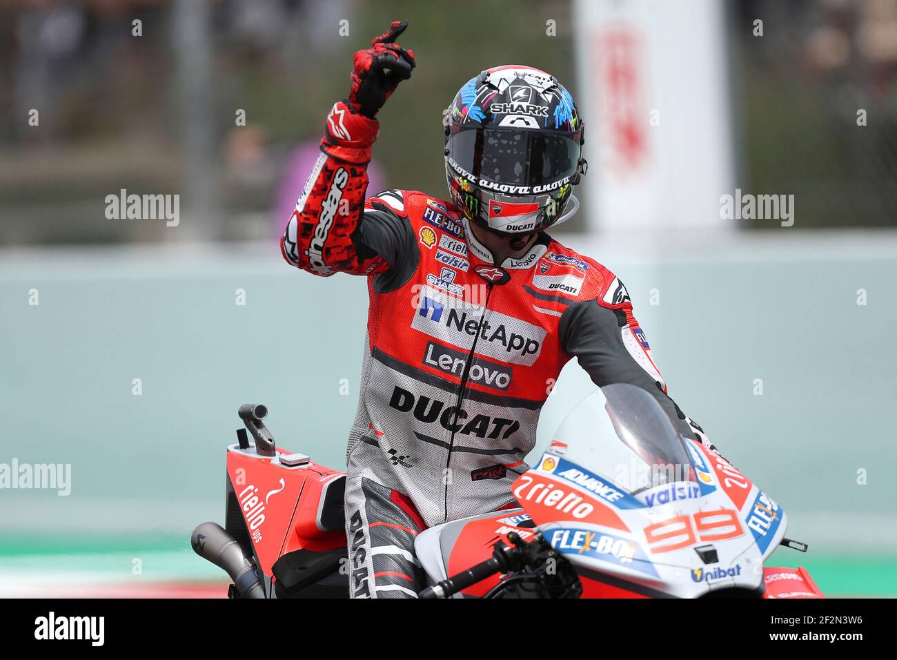 Jorge LORENZO of Spain and Ducati Team celebrates victory during Moto GP  race at The Catalunya