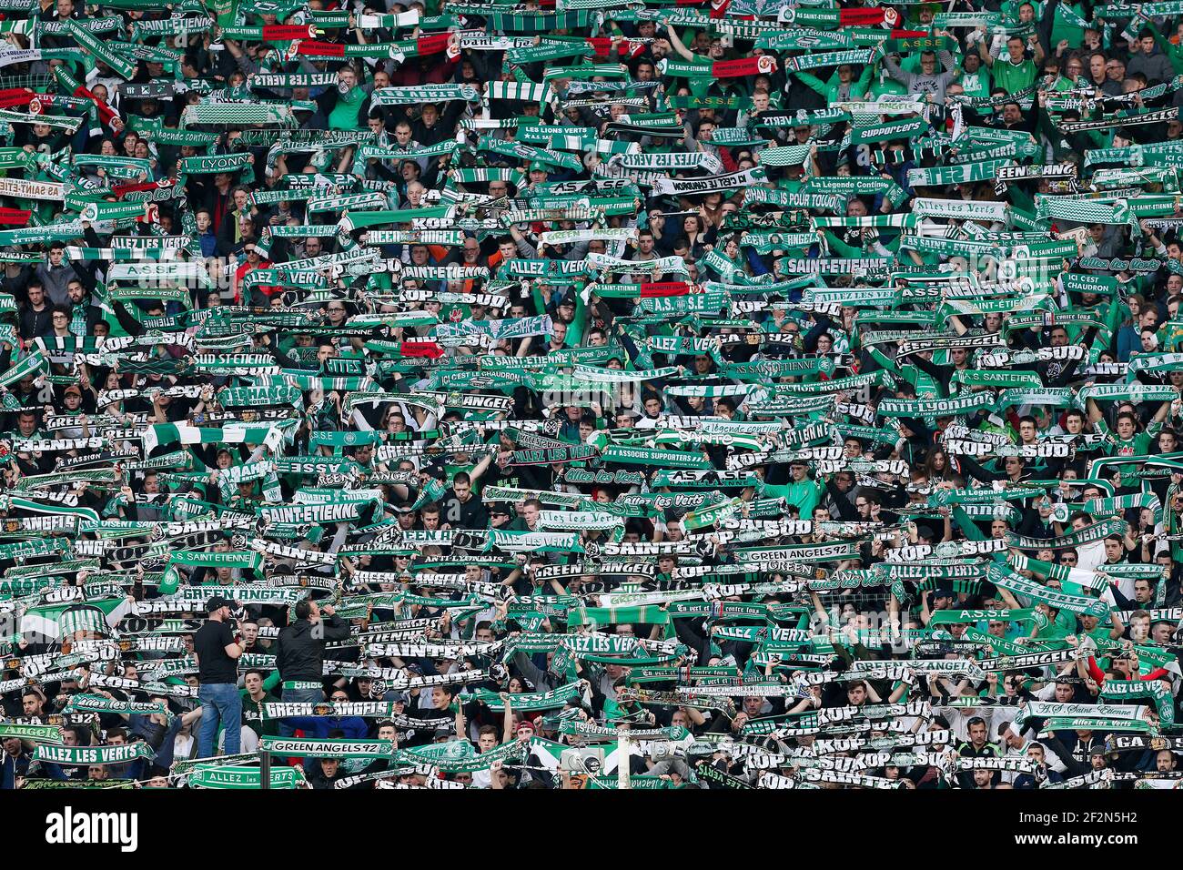Saint Etienne supporters cheer before the UEFA Europa League football match between AS Saint-Etienne and Manchester United on February 22, 2017 at Geoffroy-Guichard Stadium in Saint-Etienne, France - Photo Benjamin Cremel / DPPI Stock Photo