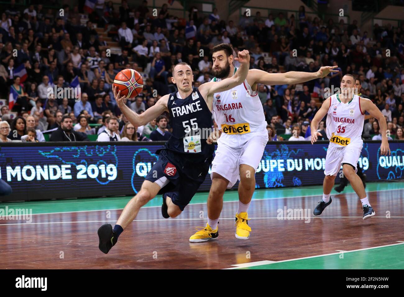 Jonathan Rousselle of France evades Nikolay Vangelov of Bulgaria during the  FIBA World Cup China 2019, Qualifying Group K Basketball match between  France and Bulgaria on December 3, 2018 at Beaublanc Sports
