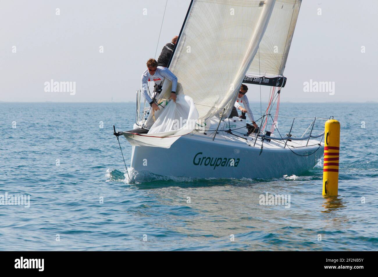 SAILING - SPI OUEST 2011 - LA TRINITE SUR MER (FRA) - 20/04/2011 - PHOTO : CHRISTOPHE LAUNAY / DPPI Training session for the M34 before the Spi Ouest - GROUPAMA Stock Photo