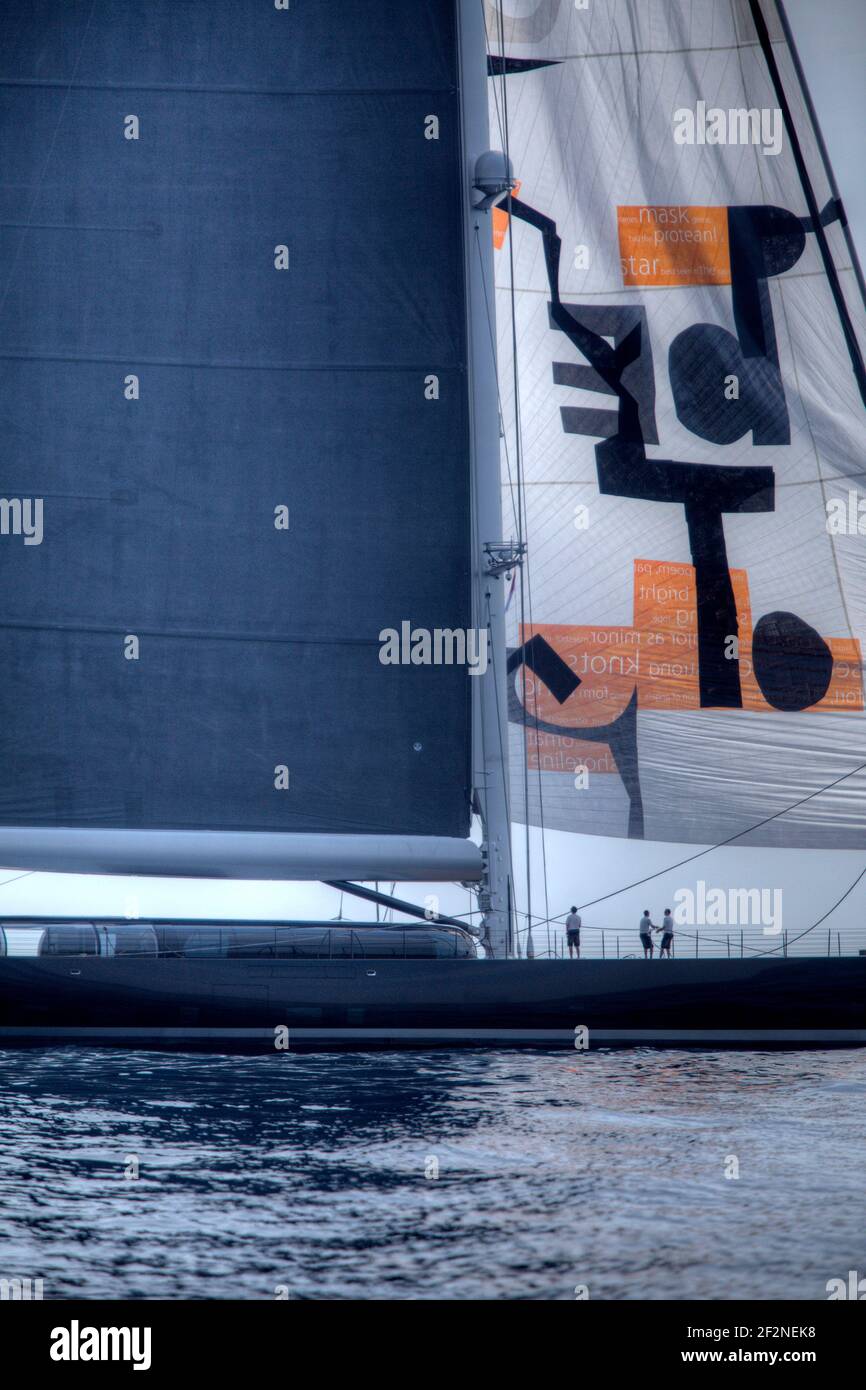 SAILING - AGLAIA SLOOP SUPERYACHT - MONACO - 27/05/2012 - PHOTO : CHRISTOPHE LAUNAY / DPPI - Sailing yacht Aglaia at 66 metres (216.5 ft) was launched earlier in March by Dutch Shipyard Vitters - The Superyacht AGLAIA sloop (hull number 3063) designed by Dubois Naval Architects with interior design by Redman Whitely Dixon Stock Photo