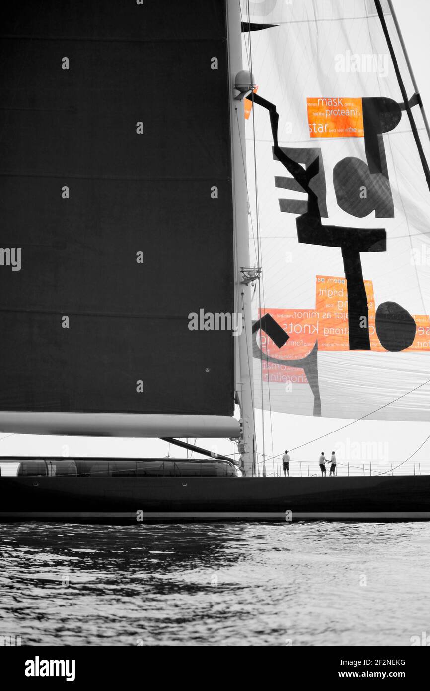 SAILING - AGLAIA SLOOP SUPERYACHT - MONACO - 27/05/2012 - PHOTO : CHRISTOPHE LAUNAY / DPPI - Sailing yacht Aglaia at 66 metres (216.5 ft) was launched earlier in March by Dutch Shipyard Vitters - The Superyacht AGLAIA sloop (hull number 3063) designed by Dubois Naval Architects with interior design by Redman Whitely Dixon Stock Photo