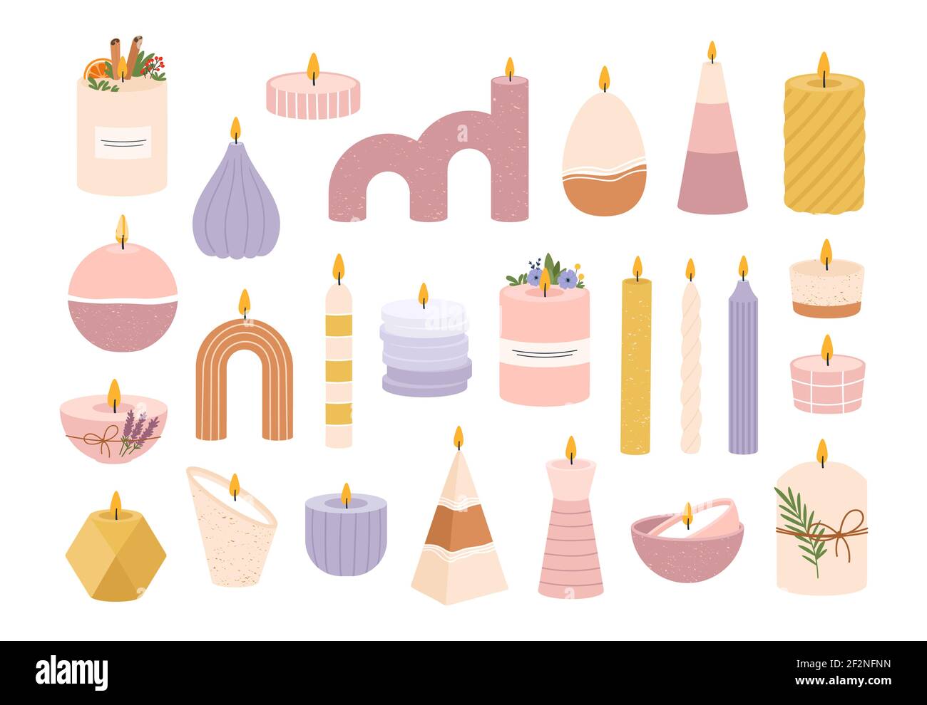 Aroma candles. Burning candle with flowers, herbs and fruits. Handmade