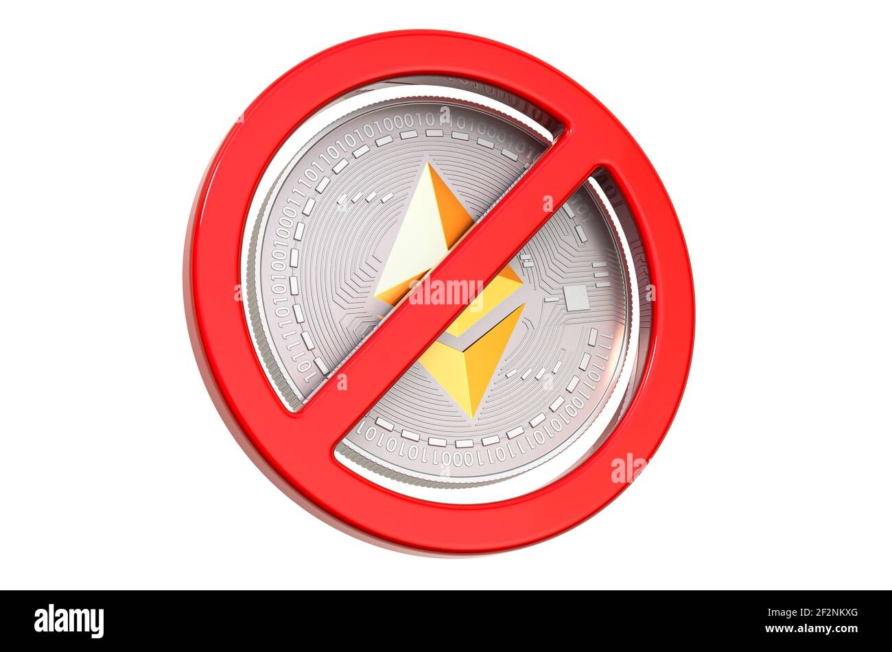 Sign forbidden with ethereum. 3D rendering isolated on white background ...