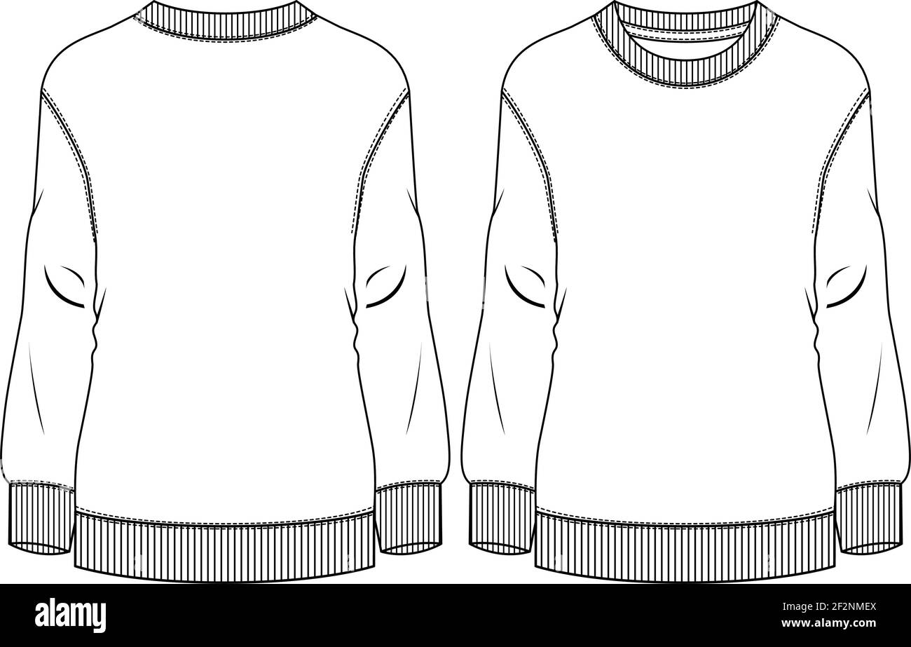 Women Fleece Top fashion flat sketch template. Technical Fashion Illustration. Sweatshirt Stock Vector