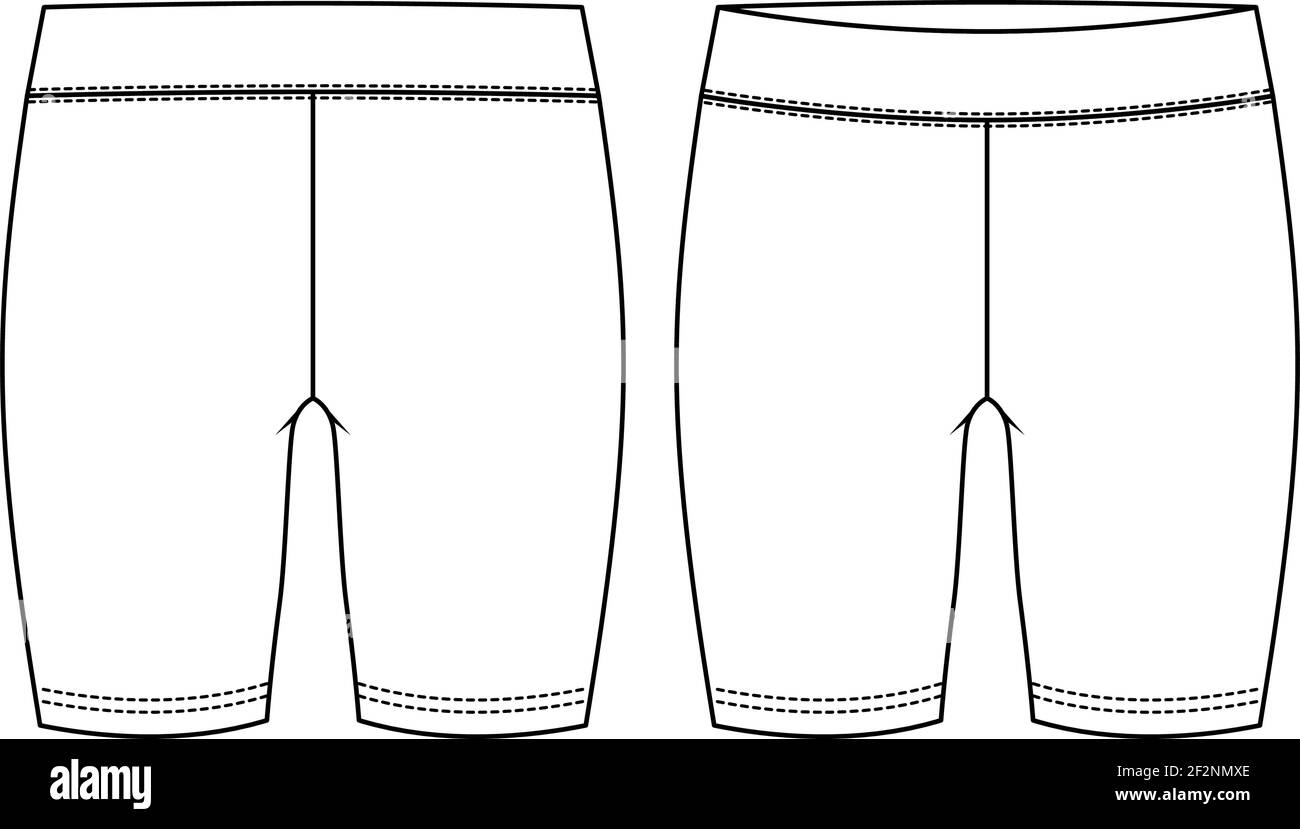 Girls Short Legging fashion flat sketch template. Women Active wear Biker Short Technical Fashion Illustration Stock Vector