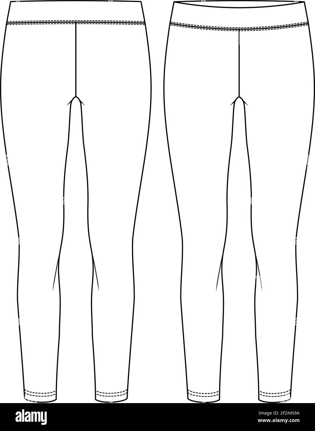 Girls Long Legging fashion flat sketch template. Women Active wear Regular length Stretch Legging Technical Fashion Illustration Stock Vector