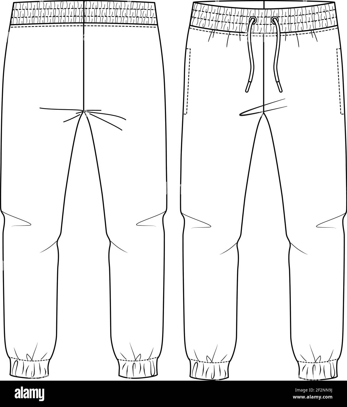 Kids Basic Fleece Sweat Pant fashion flat sketch template. Technical Fashion Illustration. Jogger CAD. Stock Vector