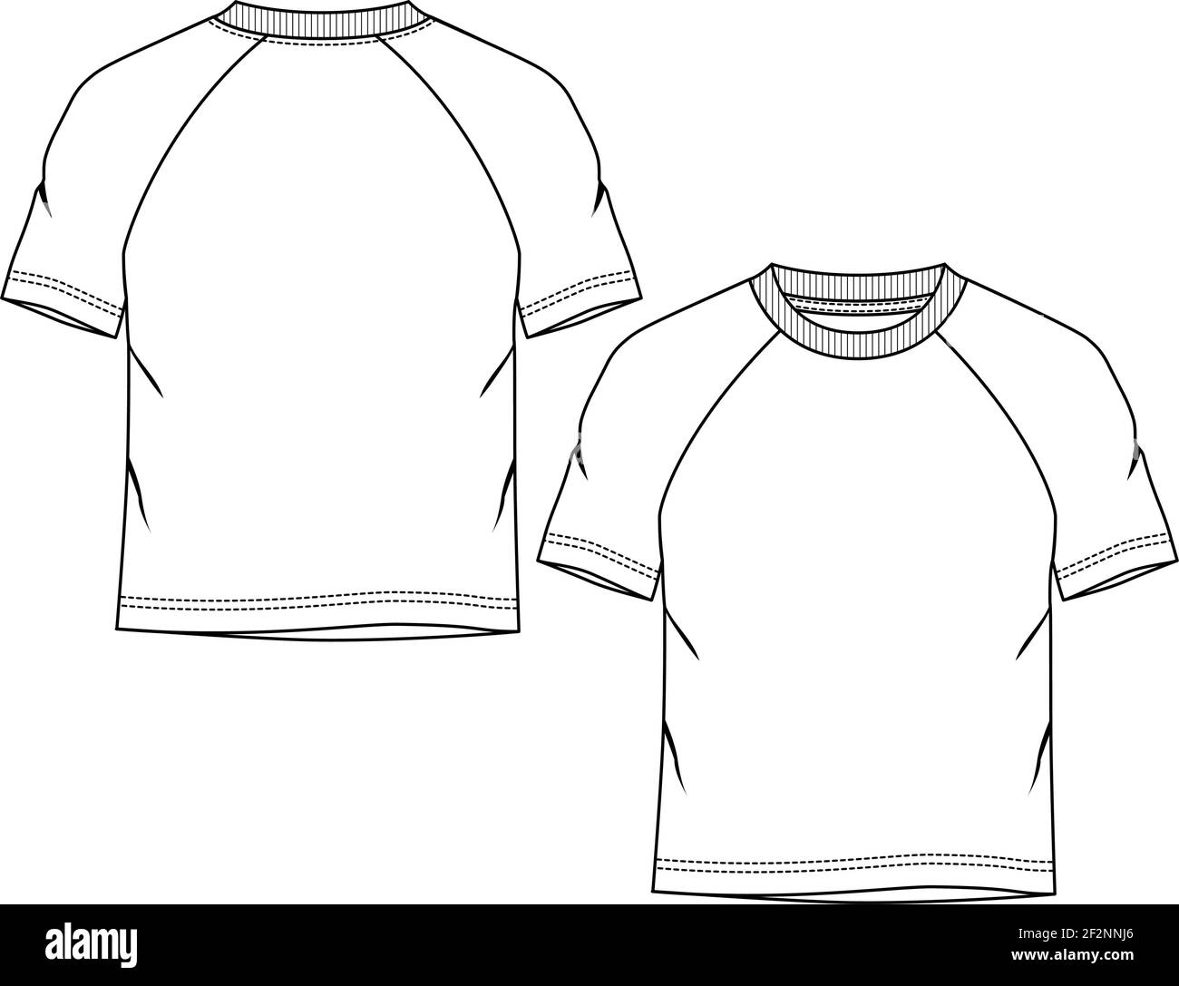Men. Boys t shirt fashion flat sketch template. Technical Fashion Illustration. Raglan Short Sleeves. Stock Vector