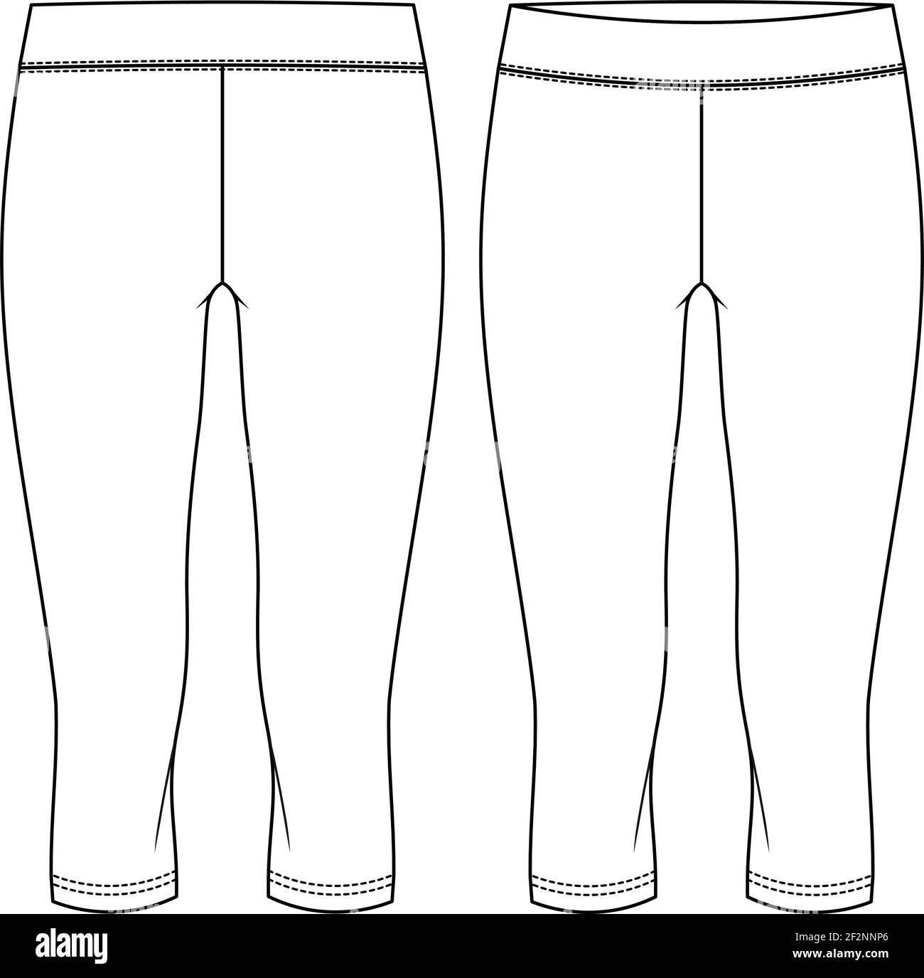 Girls Capri Length Legging fashion flat sketch template. Women Active wear knee Legging Technical Fashion Illustration Stock Vector