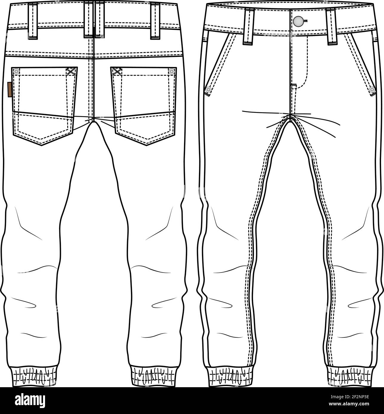 Men Boys Pant fashion flat sketch template. Technical Fashion Illustration. Woven CAD Stock Vector