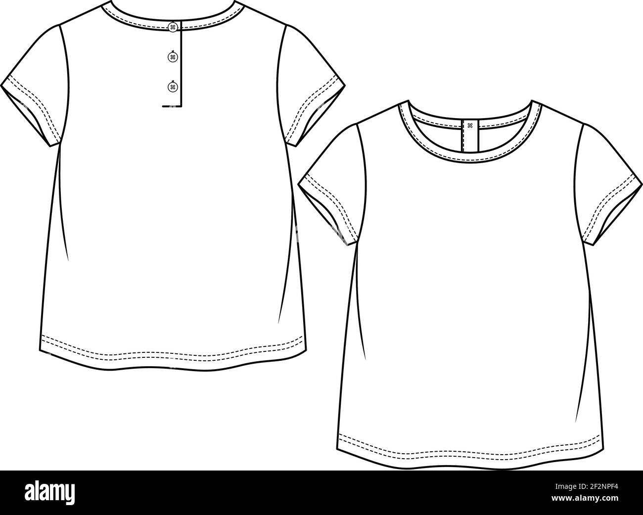 Tshirt technical Sketch fashion Flat Template With Round neckline elbow  sleeves oversized tunic length Cotton jersey Vector illustration basic  apparel design easy editable and customizable Stock Vector  Adobe Stock