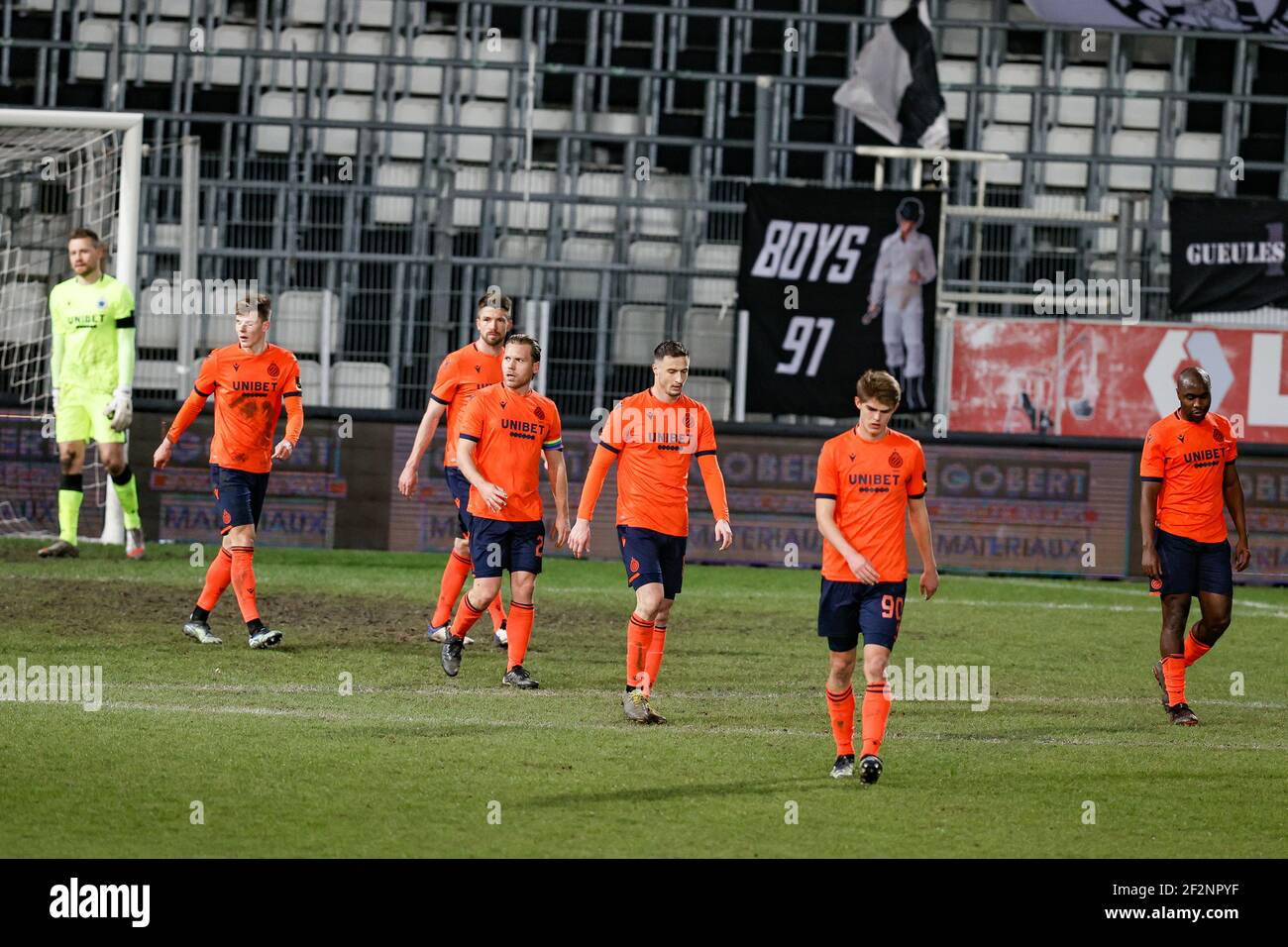 Club's players look dejected during a postponed soccer match between Sporting Charleroi and Club Brugge KV, Friday 12 March 2021 in Charleroi, of day Stock Photo