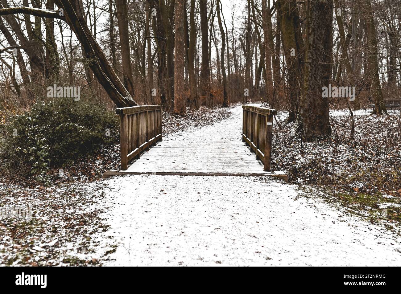 The Hinübersche garden in Hannover with snow at winter time Stock Photo
