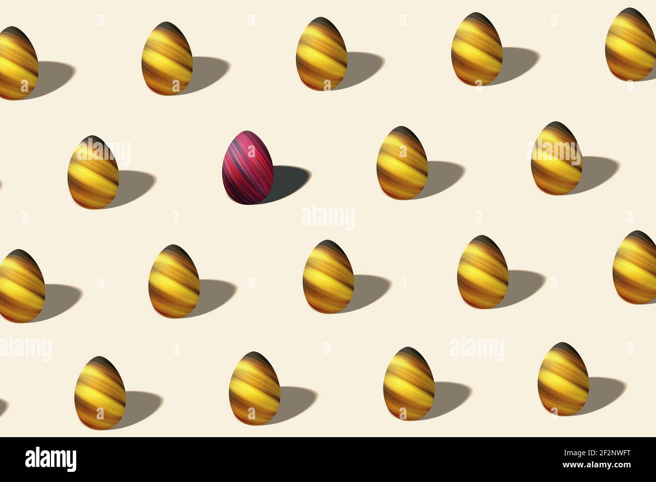 Modern Colorful Easter egg pattern made, gold Egg, Minimal Easter concept Stock Photo