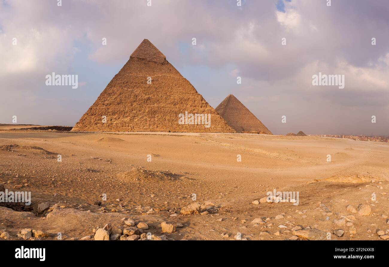 Panorama, Egypt, Giza Pyramids, Great Pyramid Of Cheops Stock Photo - Alamy