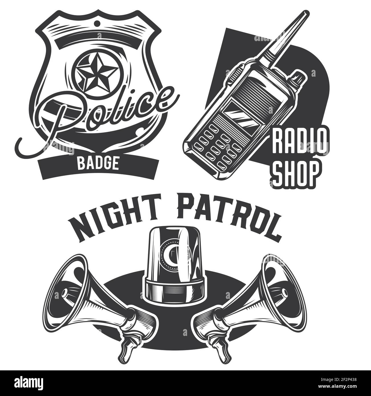 Set Of Police Emblems Labels Badges Logos Isolated On White Stock Vector Image Art Alamy