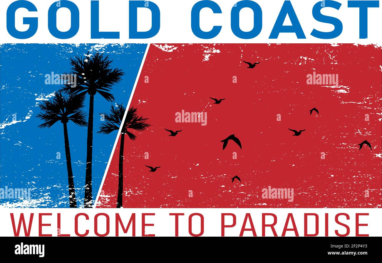 Gold Coast Vector illustration on the theme of surfing in Australia, Gold Coast City. Typography, t-shirt graphics, poster, banner, flyer, postcard Stock Vector