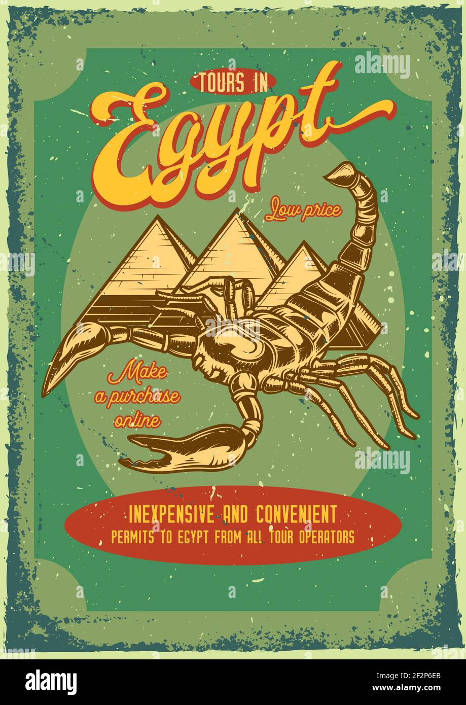 T-shirt design samples with illustration of a a scorpion and pyramids. Stock Vector