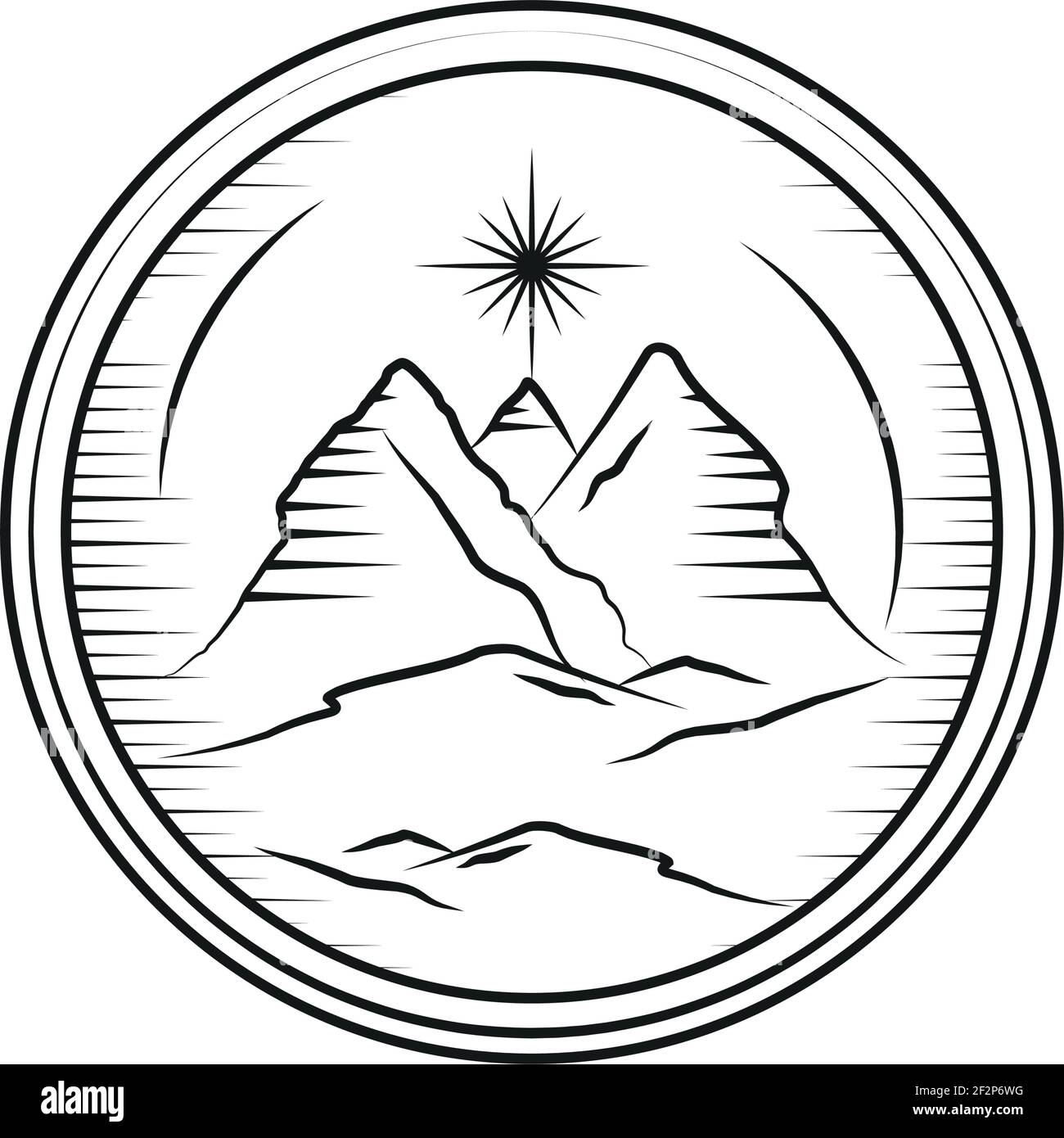 landscape mountains nature button sketch Stock Vector Image & Art - Alamy