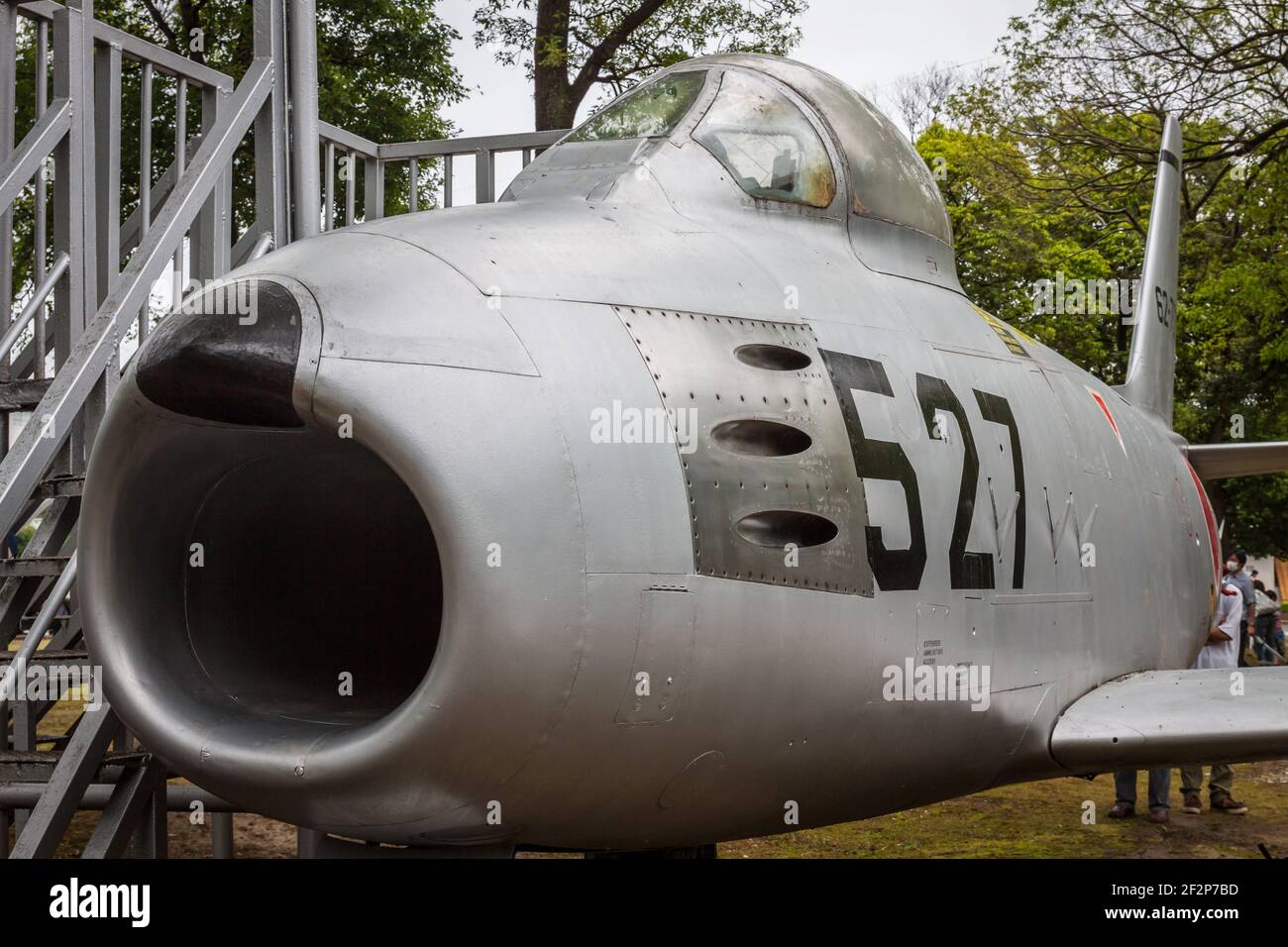 Close up detail of a Japanese Mitsubishi-built North American F-86D Sabre jet fighter of the Japan Air Self-Defence Force, in Nara city, Japan Stock Photo