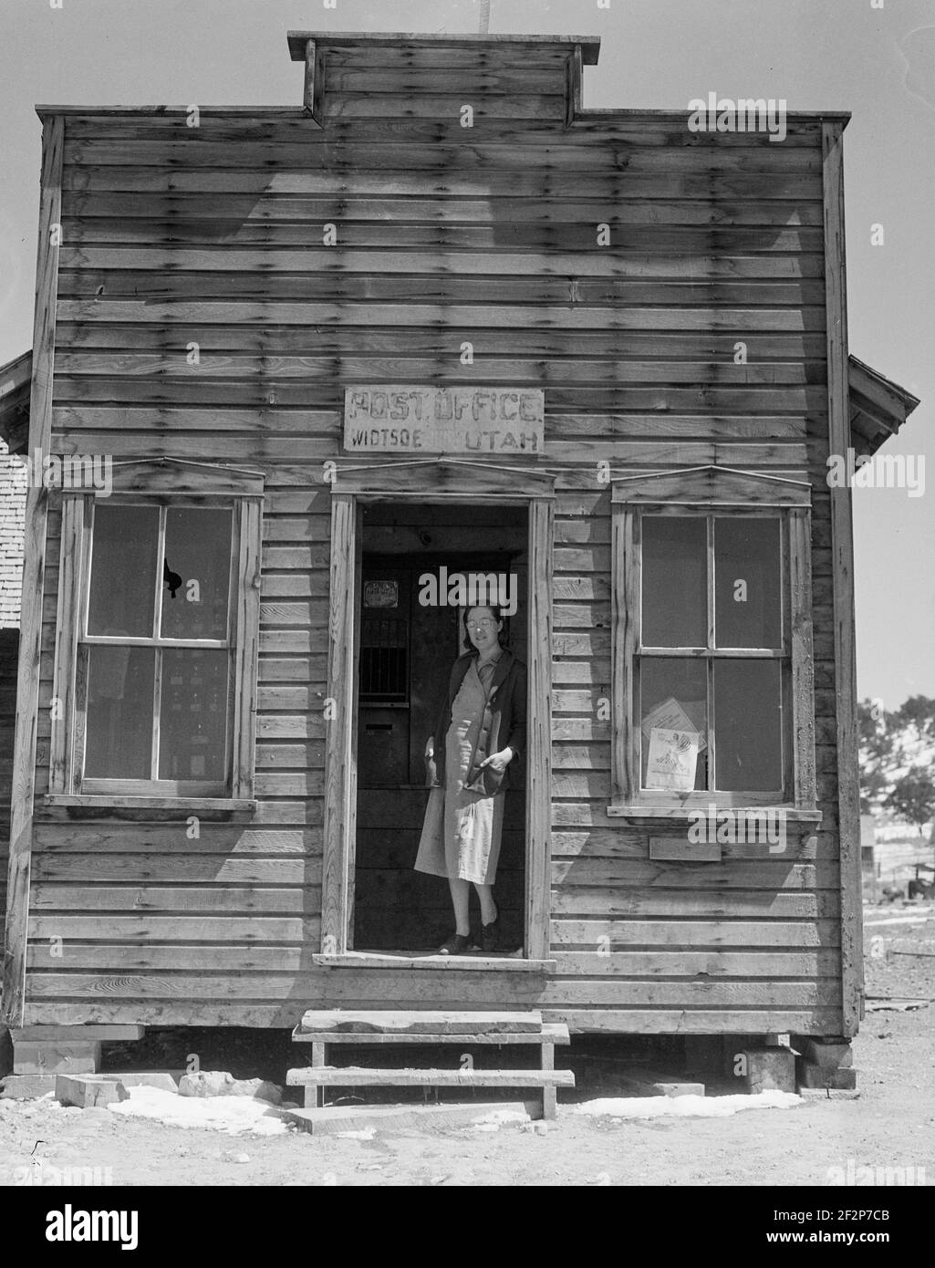 Post office and postmistress, view number two. Widtsoe, Utah. April