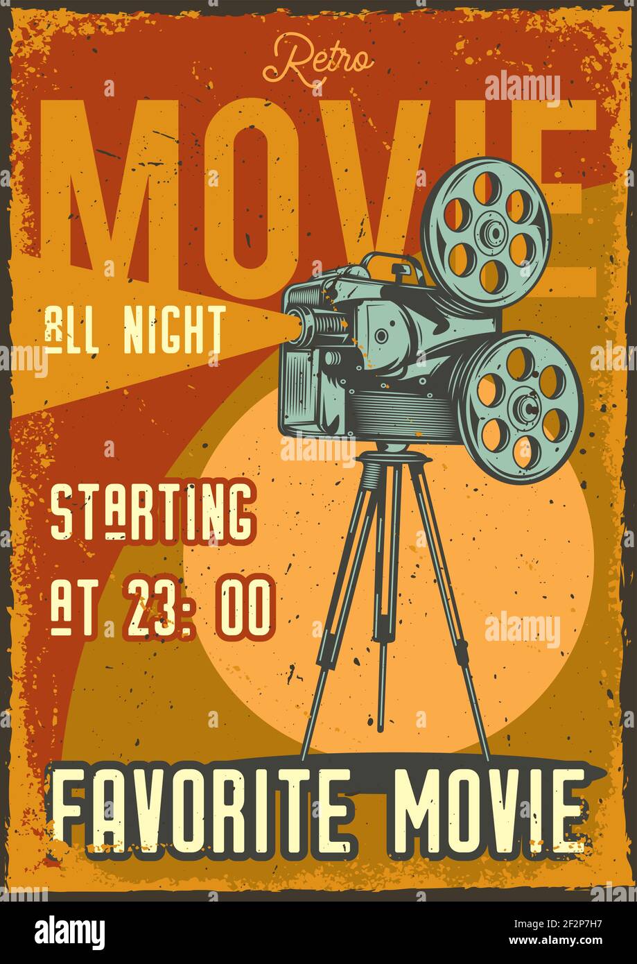 Poster design with illustration of a projector on vintage background ...