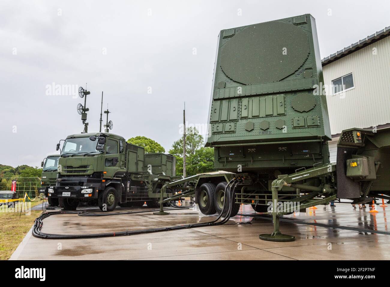 A AN/MPQ-53 radar set of a MIM-104 Patriot PAC-2 PAC-3 missile system of the Japanese Air Self Defence Force at Nara Base, Japan Stock Photo