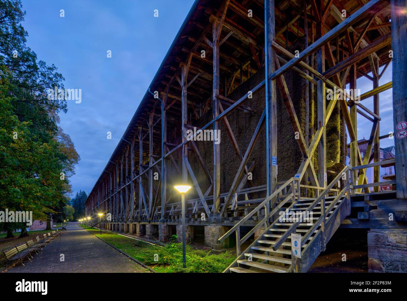 Spa gardens, graduation tower, blue hour, park, green area, Bad Orb, Main-Kinzig-Kreis, Hessen, Germany, Europe Stock Photo