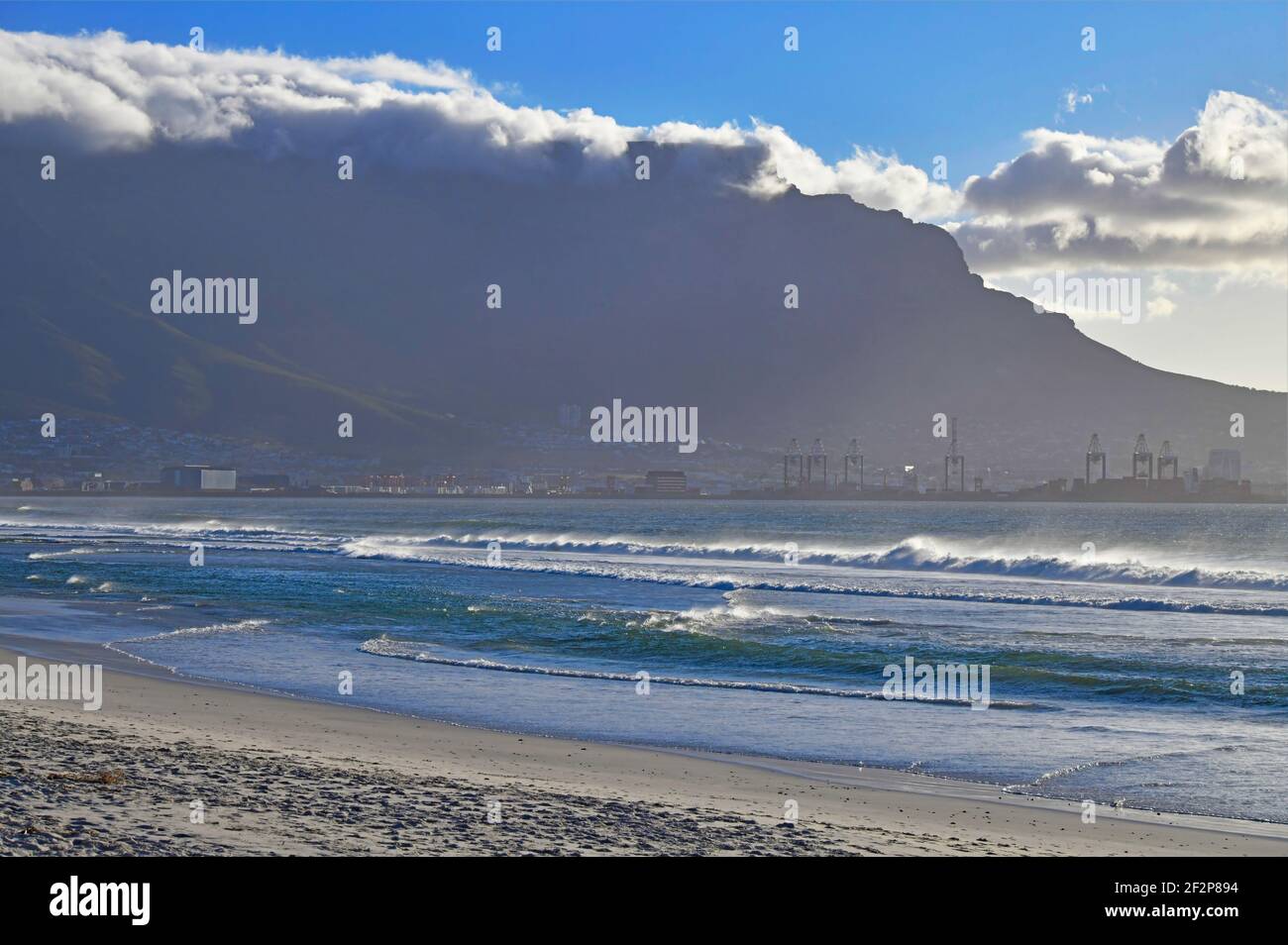Cape Town and Table Mountain landscape seen from Milnerton beach, South Africa. Stock Photo