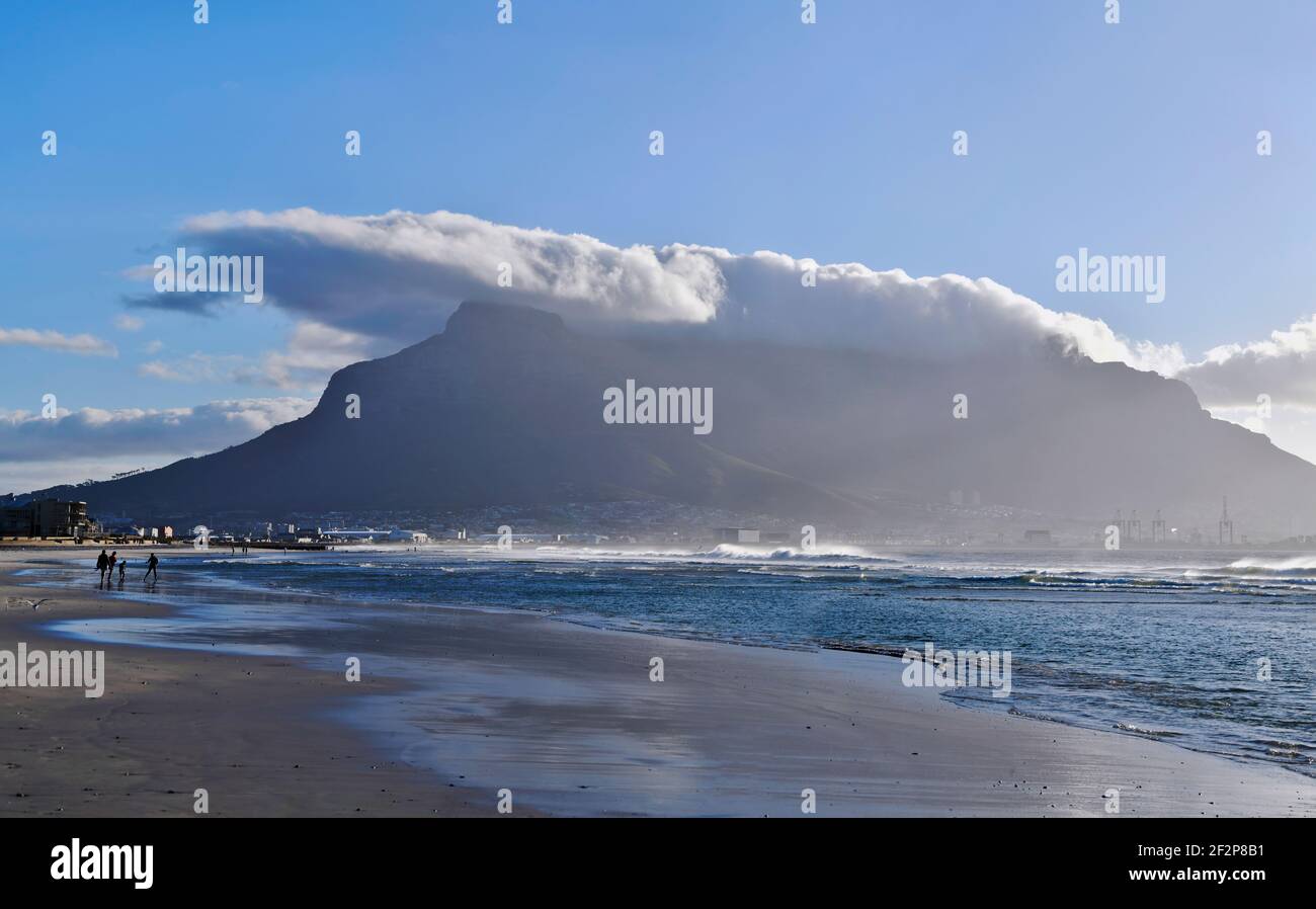 Table Mountain viewed from Lagoon Beach, Milnerton, Cape Town, South Africa. Stock Photo