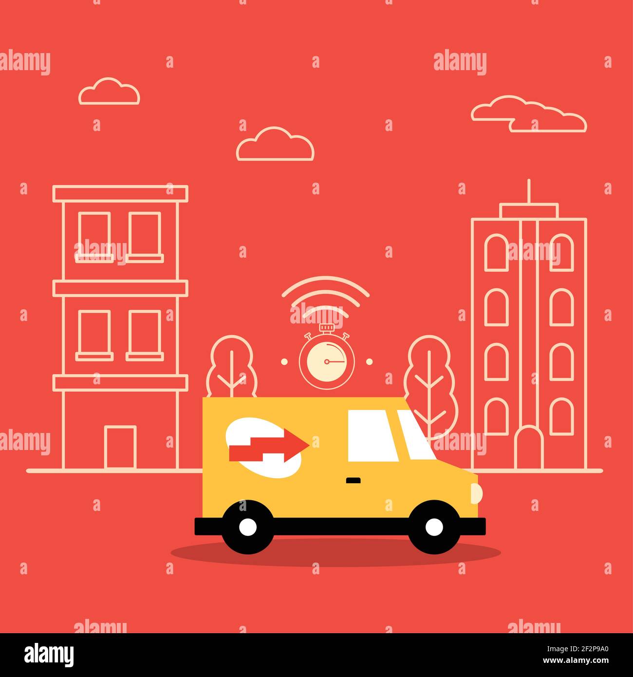 delivery van over city background Stock Vector Image & Art - Alamy