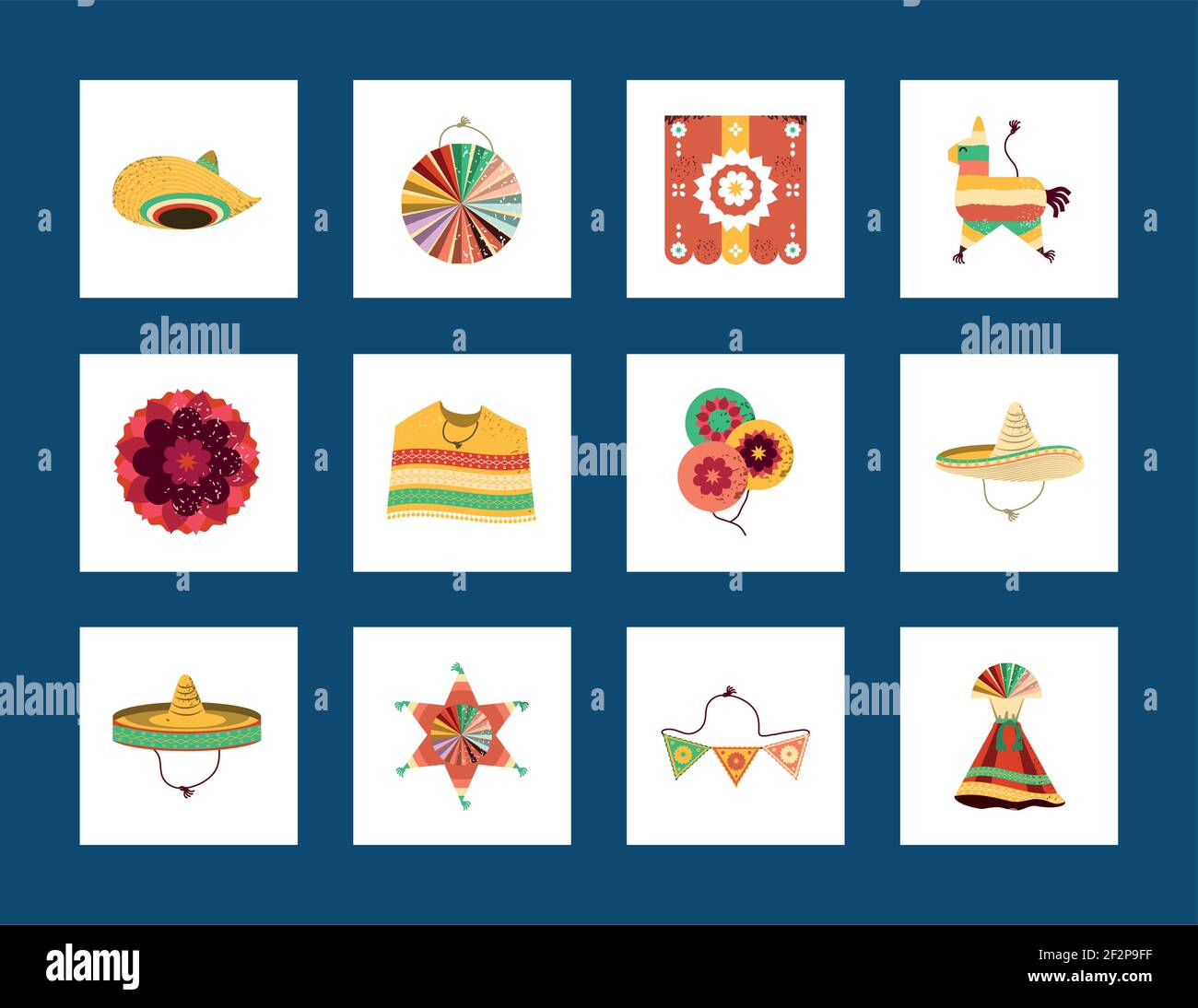 mexican pinata hat poncho icons Stock Vector Image & Art - Alamy