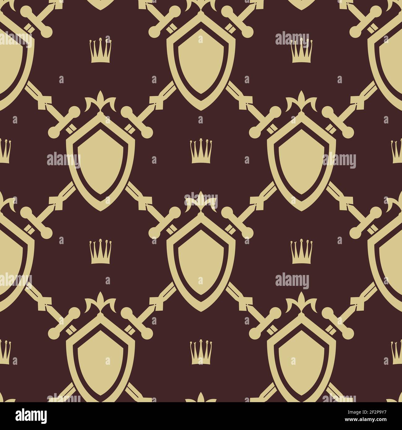 Sword and shield seamless pattern. War symbol, battle and weapon, vector illustration Stock Vector