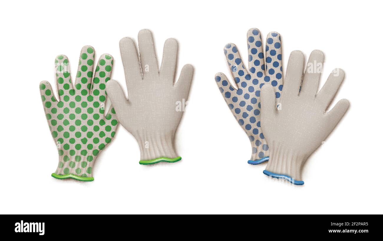 Vector pairs of green and blue gardening work gloves isolated on white ...