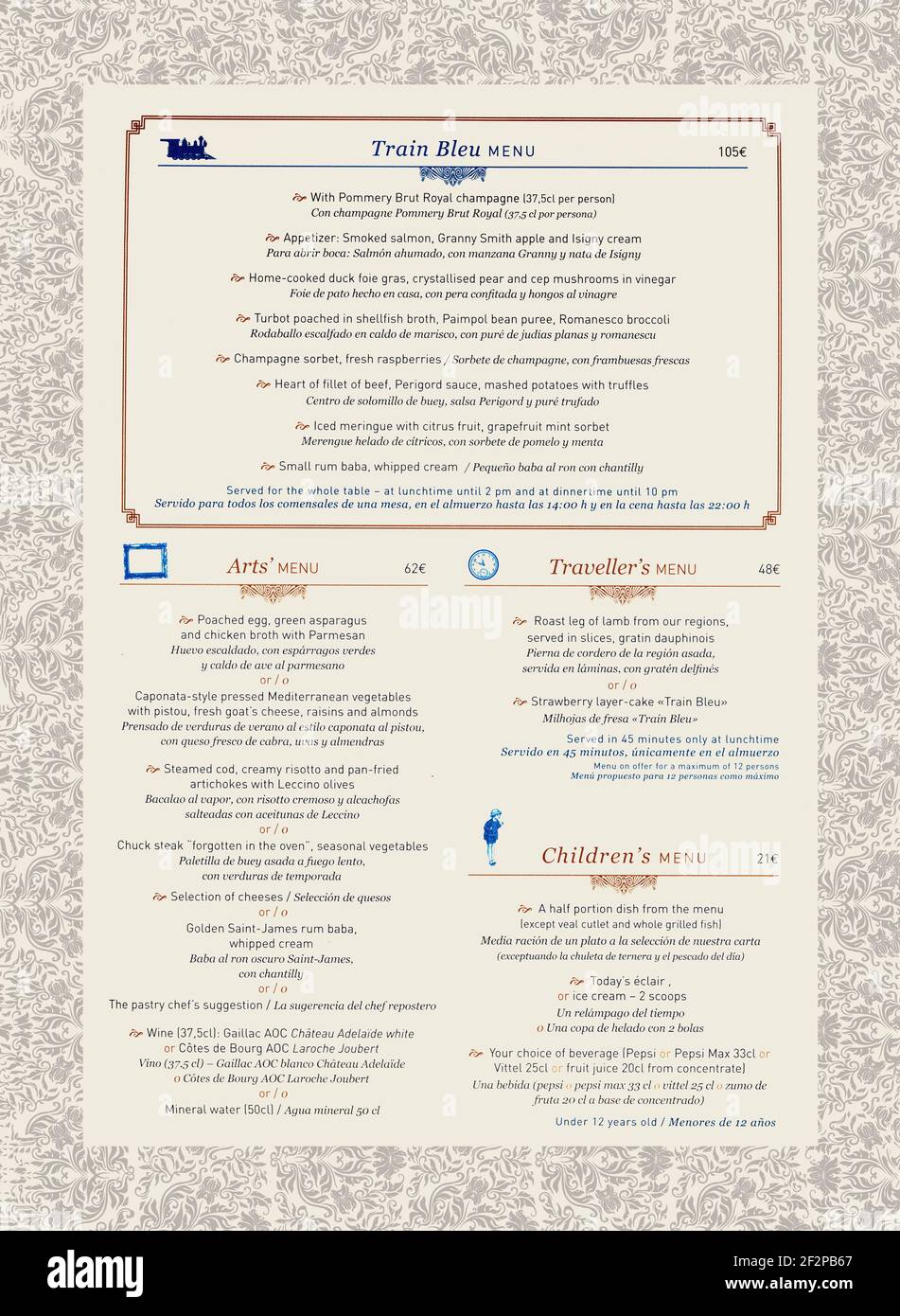 France, Paris, restaurant, menu Stock Photo Alamy