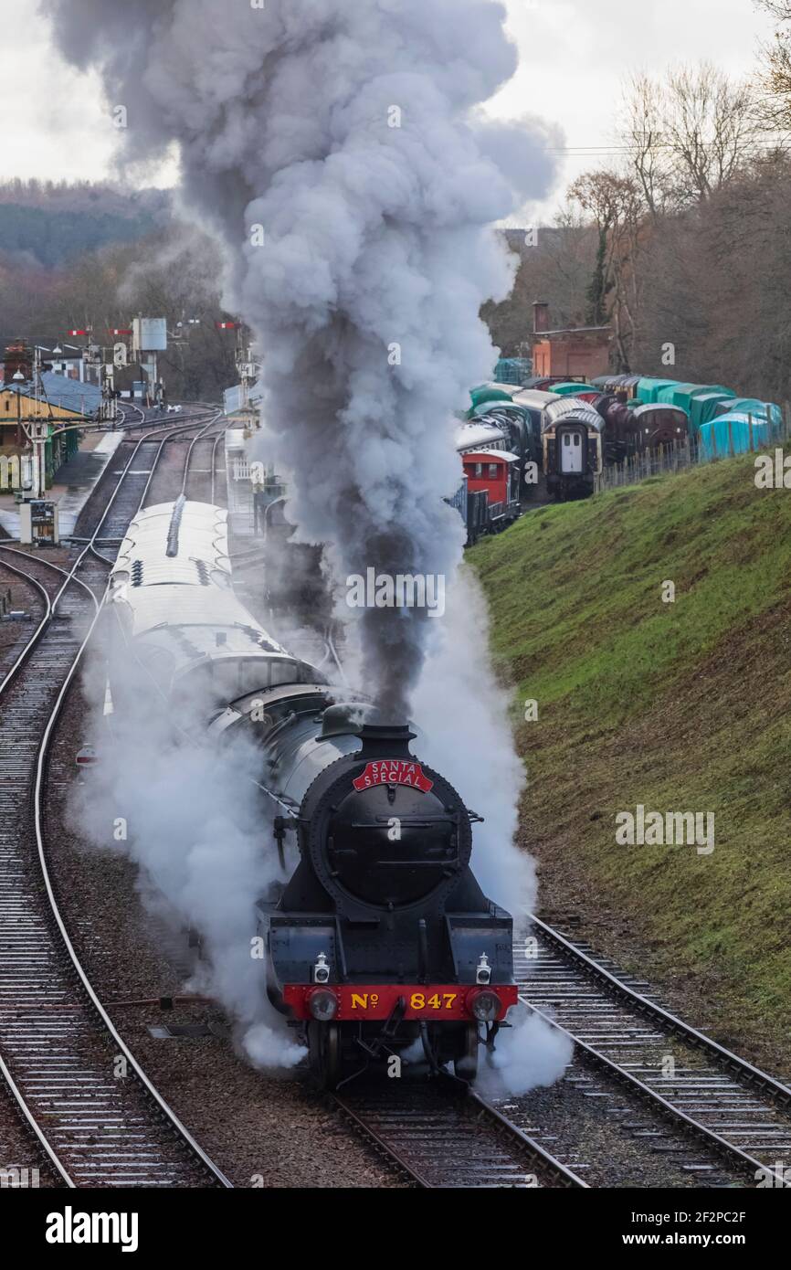 England, East Sussex, The Bluebell Railway, Santa Special Steam Train Stock Photo