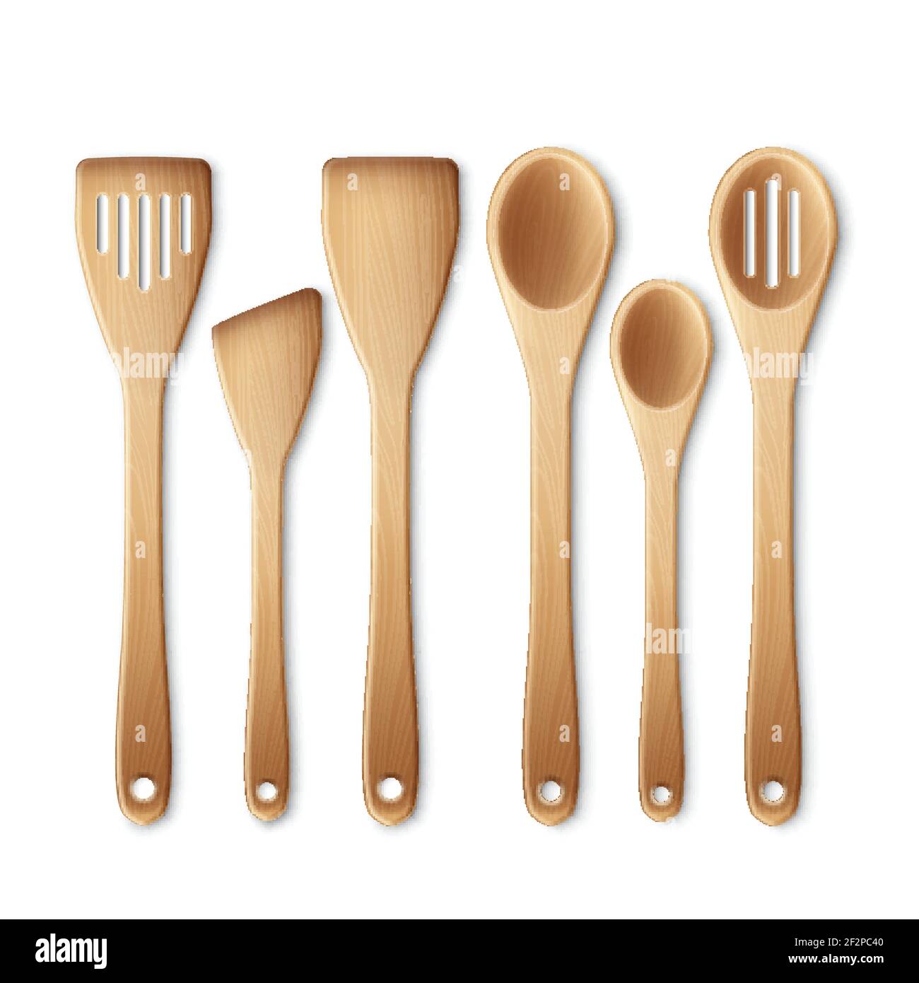 Vector set of the wooden kitchen utensils isolated on a white background Stock Vector