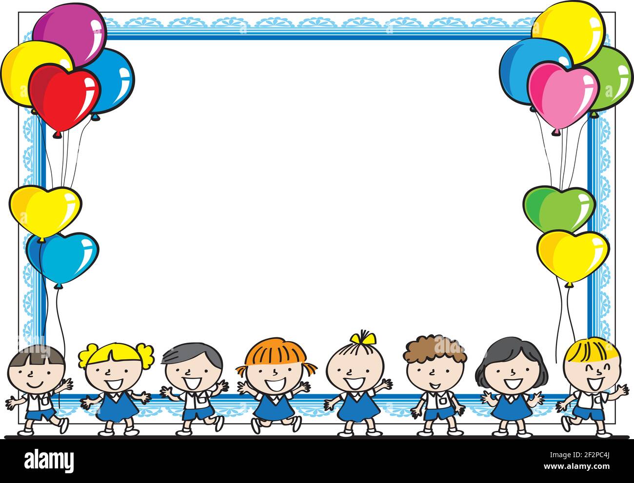 vector cartoon children with party border frame card background Stock ...