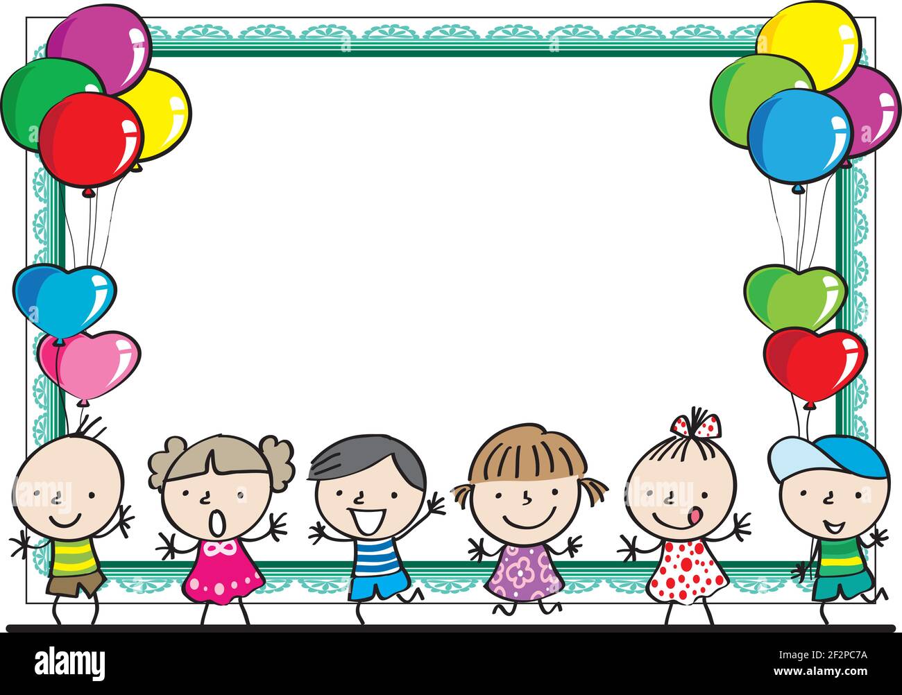vector cartoon children with party border frame card background Stock ...