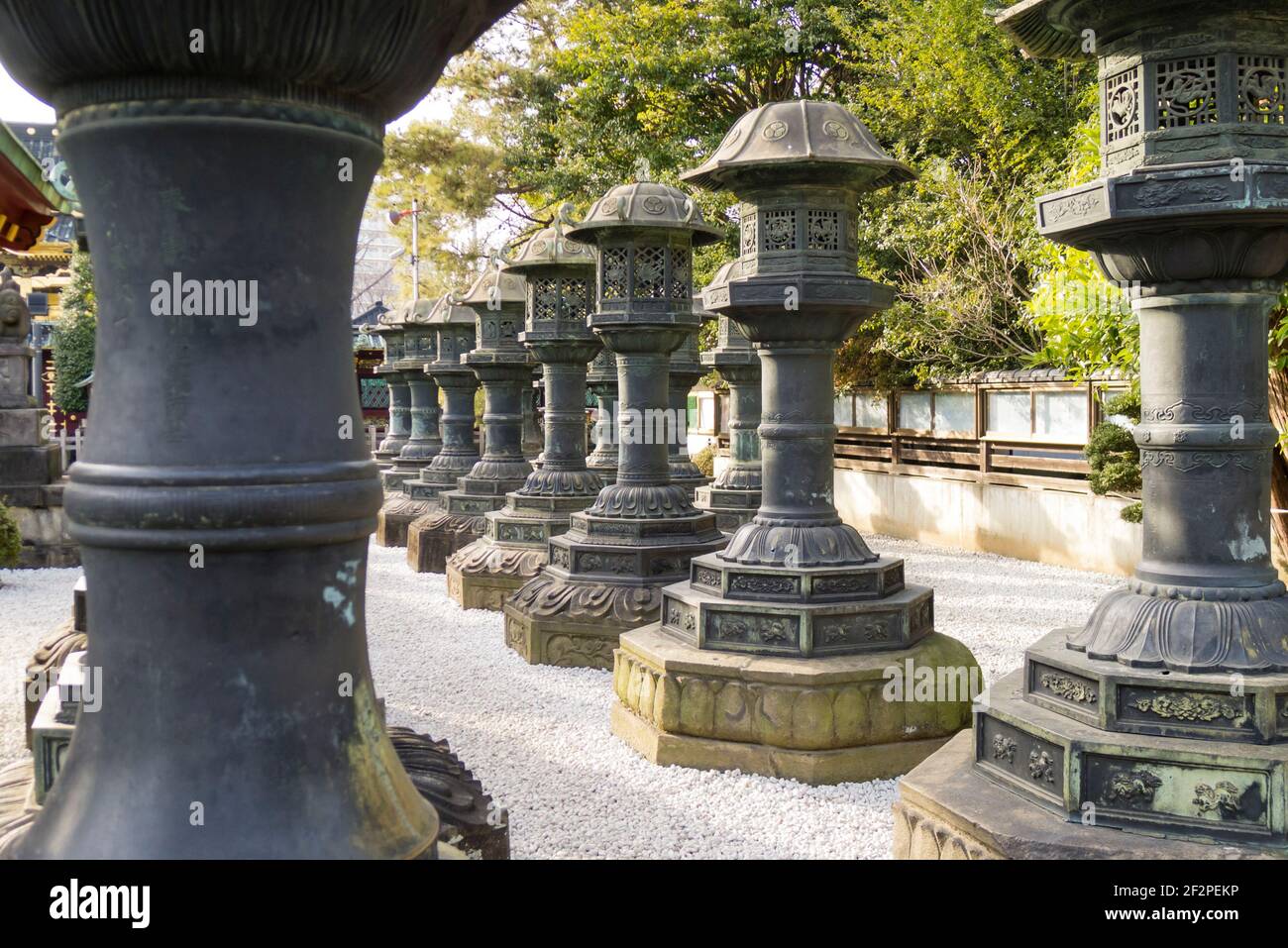 Bronze Lanters at Ueno Tosho-gu Shrine in Tokyo Stock Photo